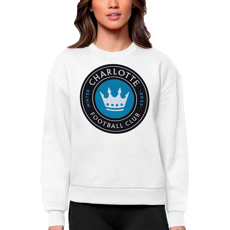 Women's Antigua White Charlotte FC Team Logo Victory Pullover Sweatshirt