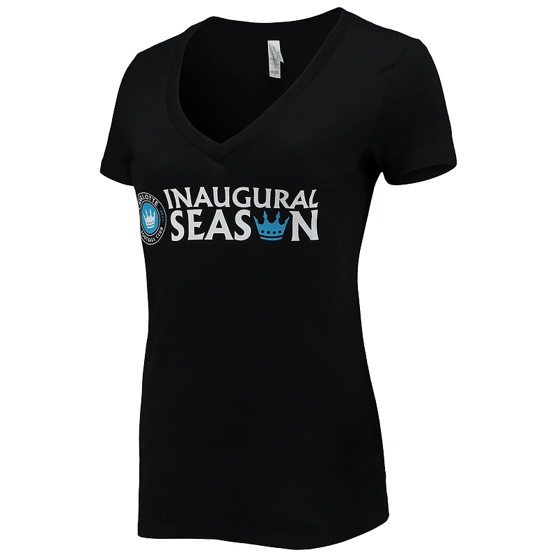 T-shirt noir à encolure en V Charlotte FC Inaugural Season pour femme