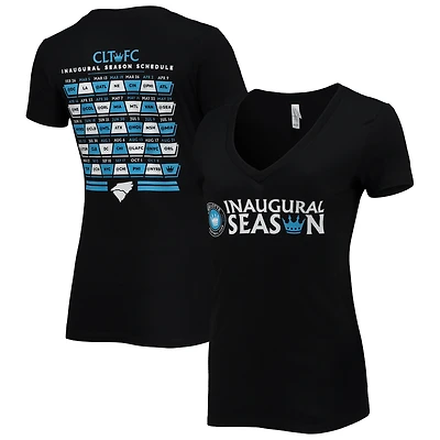 T-shirt noir à encolure en V Charlotte FC Inaugural Season pour femme