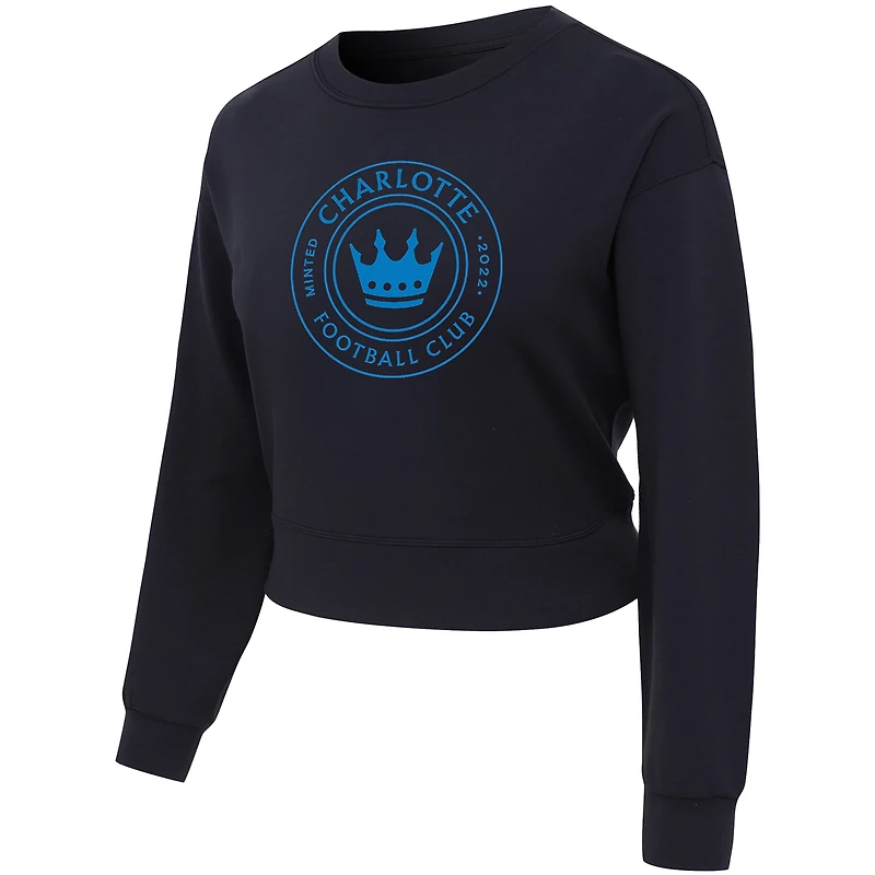 Women's Concepts Sport Black Charlotte FC Tri-Blend Darby Knit Long Sleeve Crop Top