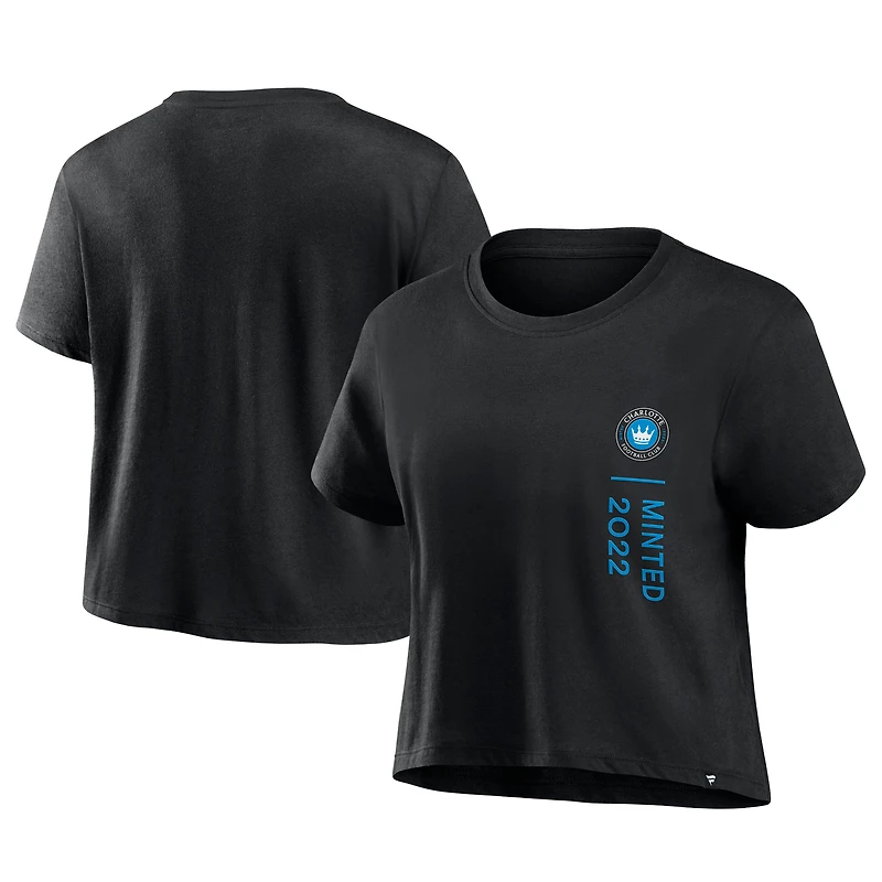 T-shirt court tendance Fanatics Charlotte FC Chip Pass pour femmes, noir