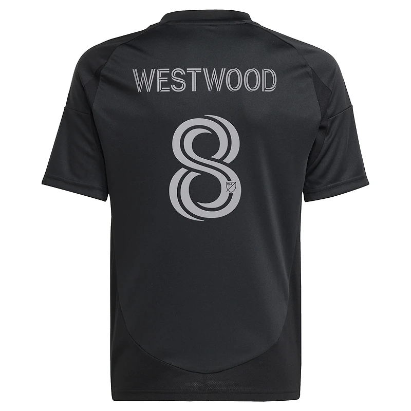 Maillot de joueur réplique du Kit Fortress Charlotte FC 2025 Ashley Westwood noir pour jeunes adidas