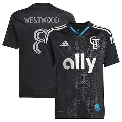 Maillot de joueur réplique du Kit Fortress Charlotte FC 2025 Ashley Westwood noir pour jeunes adidas