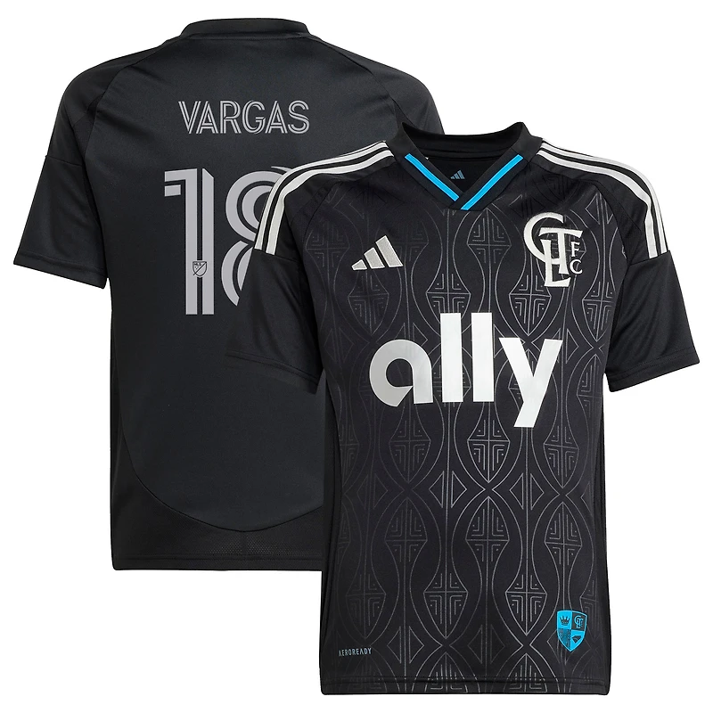 Youth adidas Kerwin Vargas Black Charlotte FC 2025 Fortress Kit Replica Jersey