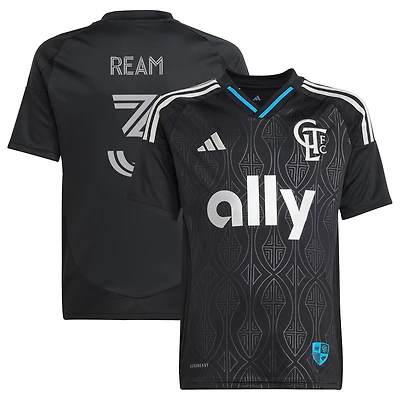 Maillot de joueur réplique du kit Fortress 2025 Charlotte FC noir pour jeunes adidas Tim Ream