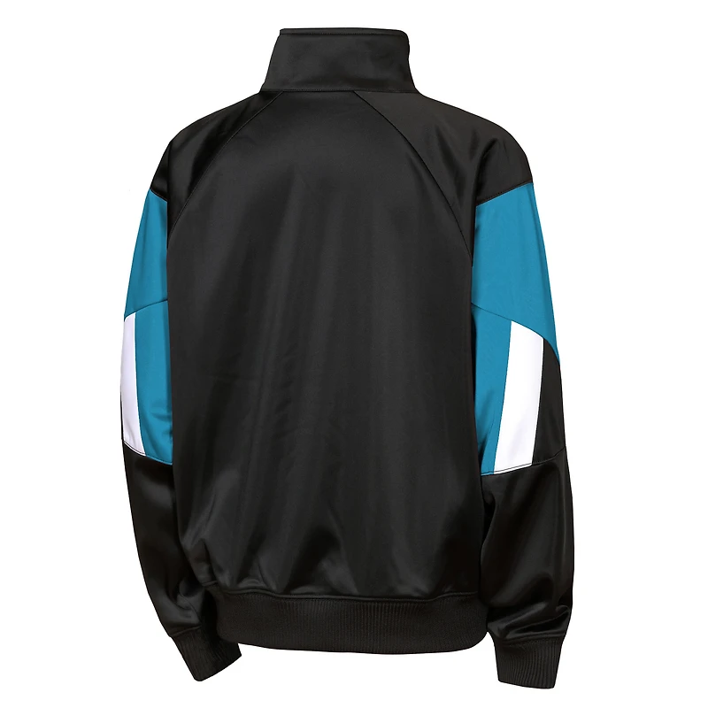 Veste de survêtement zippée intégrale noire et bleue à blocs couleurs Charlotte FC pour jeunes Outerstuff