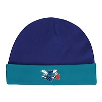 Infant Mitchell & Ness Purple/Teal Charlotte Hornets Hardwood Classics Bodysuits Cuffed Knit Hat Set