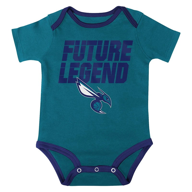 Ensemble body, t-shirt à capuche et short Charlotte Hornets Bank Shot pour bébé, bleu sarcelle/violet/gris