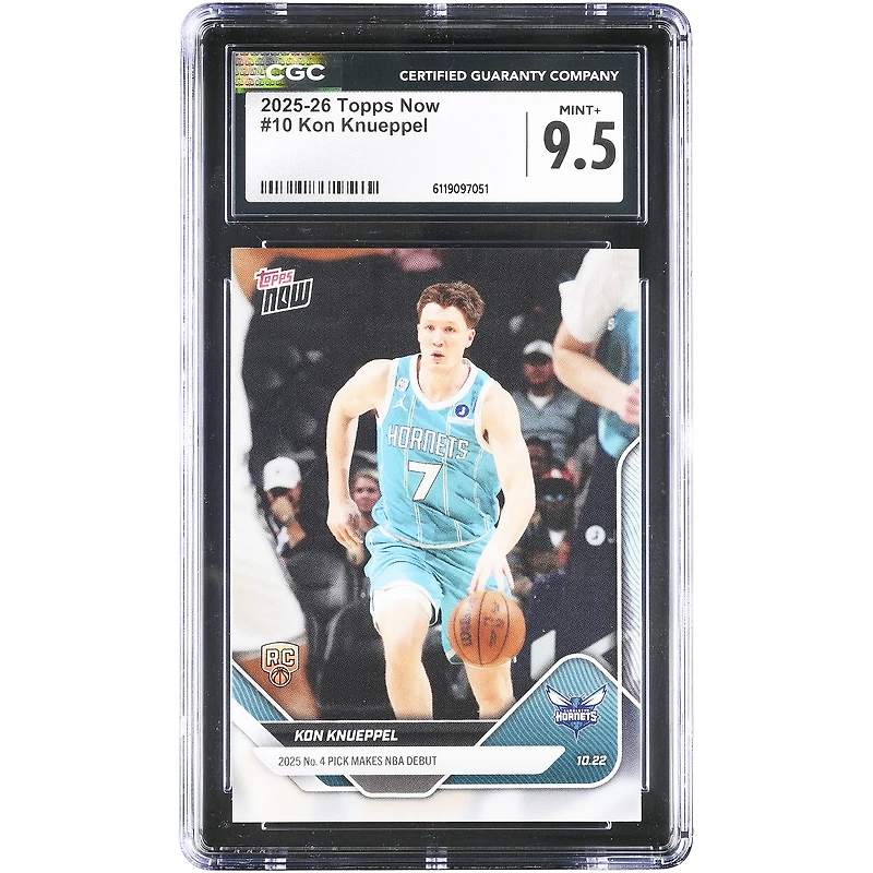 Kon Knueppel Charlotte Hornets 2025-26 Topps Now '25 No. 4 Pick Makes NBA Debut #10 CGC Authenticated 9.5 Rookie Card