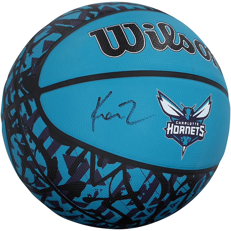 Kon Knueppel Charlotte Hornets Autographed Wilson Black/Blue Graffiti Team Logo Basketball