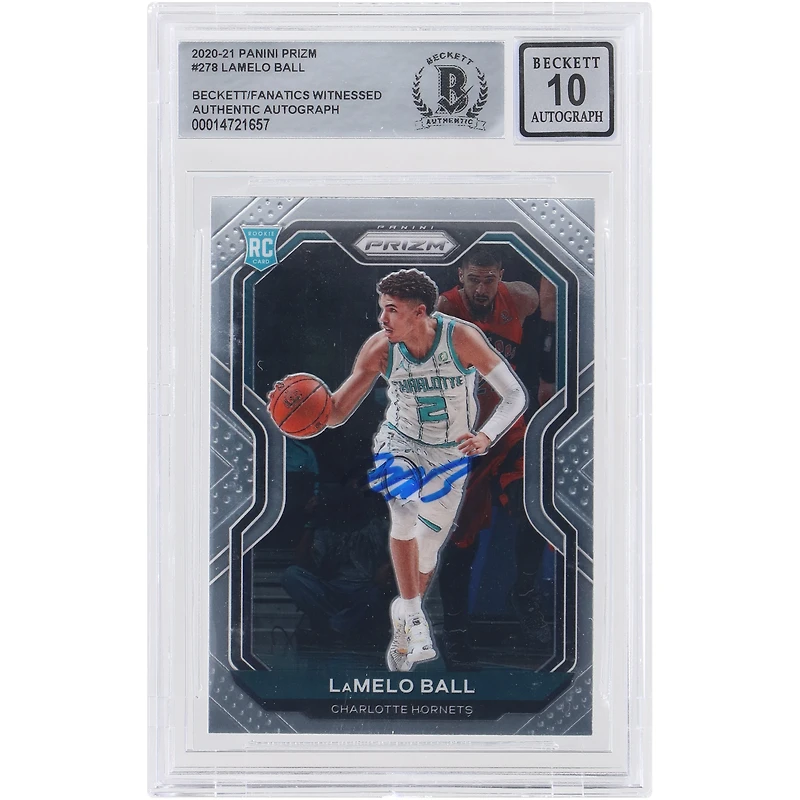 Carte de recrue 10 authentifiée signée par les fans de Beckett, Panini Prizm #278 2020-21 des Charlotte Hornets de LaMelo Ball