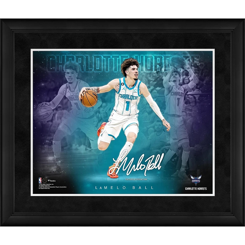 Collage encadré 40 x 50 cm (16 x 20 pouces) de la signature fac-similé de LaMelo Ball (Charlotte Hornets) - Stars of the Game