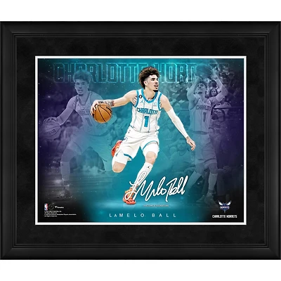 Collage encadré 40 x 50 cm (16 x 20 pouces) de la signature fac-similé de LaMelo Ball (Charlotte Hornets) - Stars of the Game