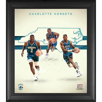 Larry Johnson Alonzo Mourning & Muggsy Bogues Charlotte Hornets Encadré 15" x 17" Années 1990 Franchise Hardwood Classics Foundations Collage