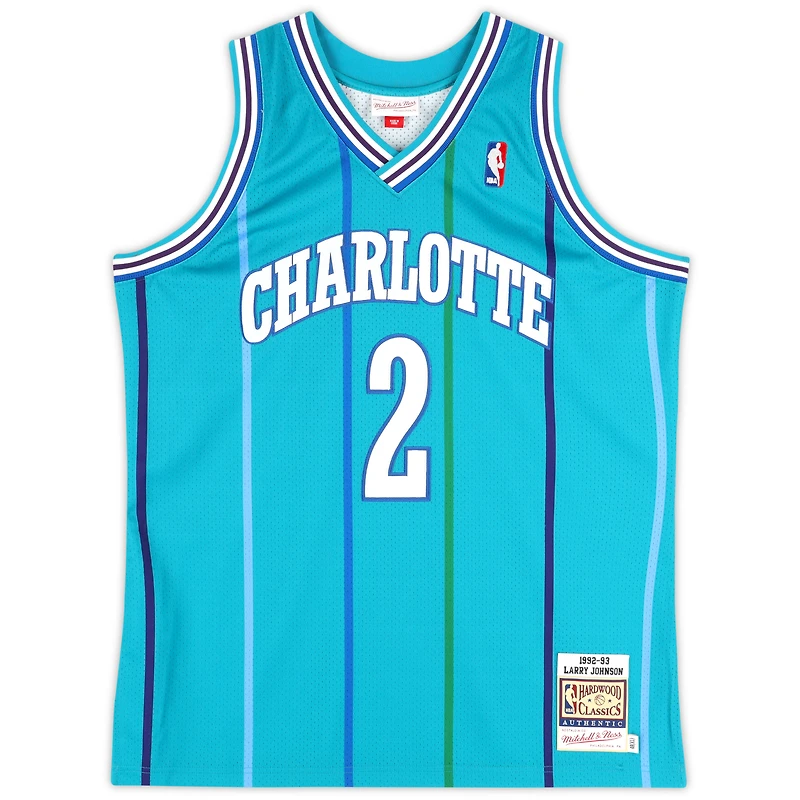 Larry Johnson Charlotte Hornets Autographed Mitchell & Ness 1992-93 Teal Authentic Jersey with "Grandmama" Inscription