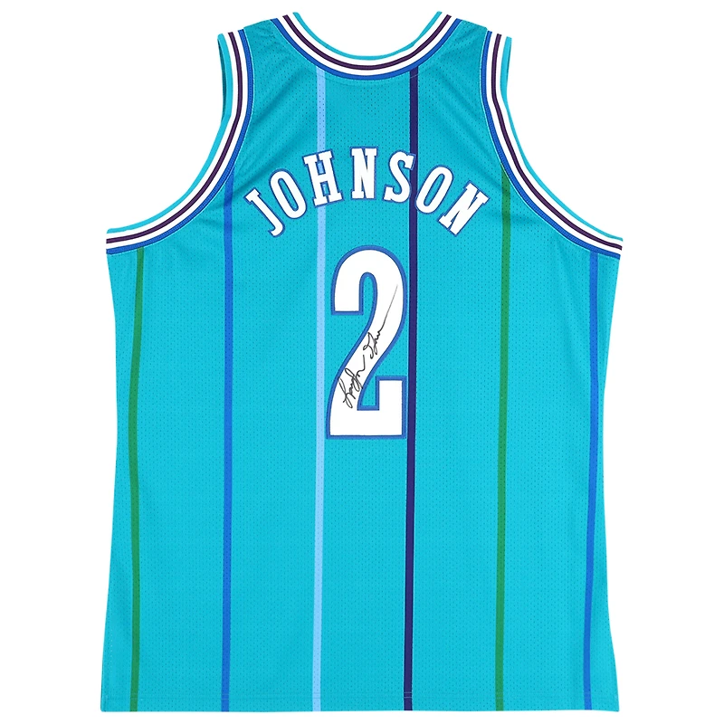 Larry Johnson Charlotte Hornets Autographed Mitchell & Ness 1992-93 Teal Authentic Jersey with "Grandmama" Inscription