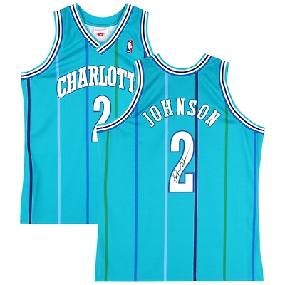 Larry Johnson Charlotte Hornets Autographed Mitchell & Ness 1992-93 Teal Authentic Jersey with "Grandmama" Inscription
