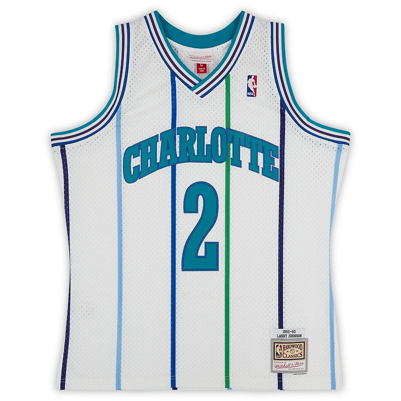 Larry Johnson Charlotte Hornets Autographed Mitchell & Ness 1992-93 White Swingman Jersey