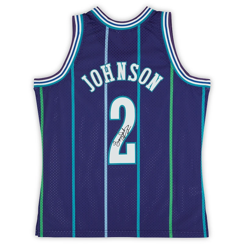 Larry Johnson Charlotte Hornets Autographed Mitchell & Ness 1994-95 Purple Swingman Jersey