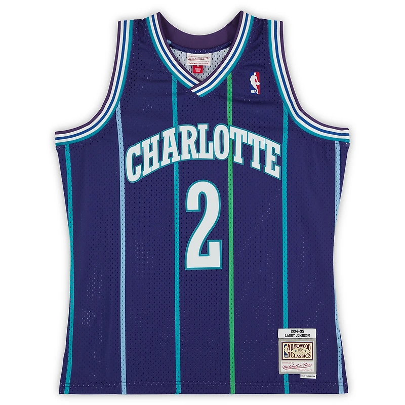 Larry Johnson Charlotte Hornets Autographed Mitchell & Ness 1994-95 Purple Swingman Jersey