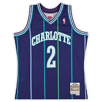 Larry Johnson Charlotte Hornets Autographed Mitchell & Ness 1994-95 Purple Swingman Jersey