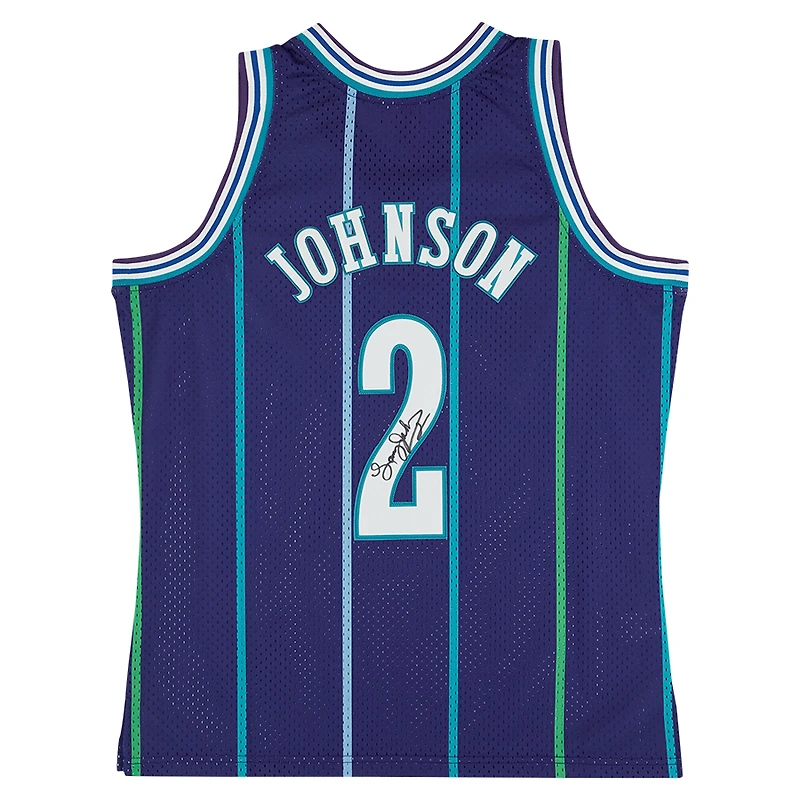 Larry Johnson Charlotte Hornets Autographed Mitchell & Ness 1994-95 Purple Swingman Jersey