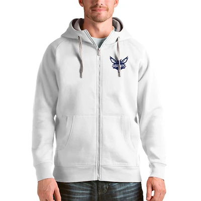 Sweat à capuche zippé intégral avec logo Charlotte Hornets Antigua White pour homme