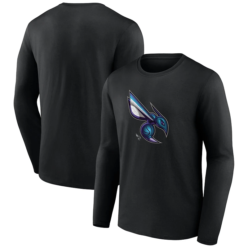 Men's Black Charlotte Hornets Midnight Mascot Long Sleeve T-Shirt