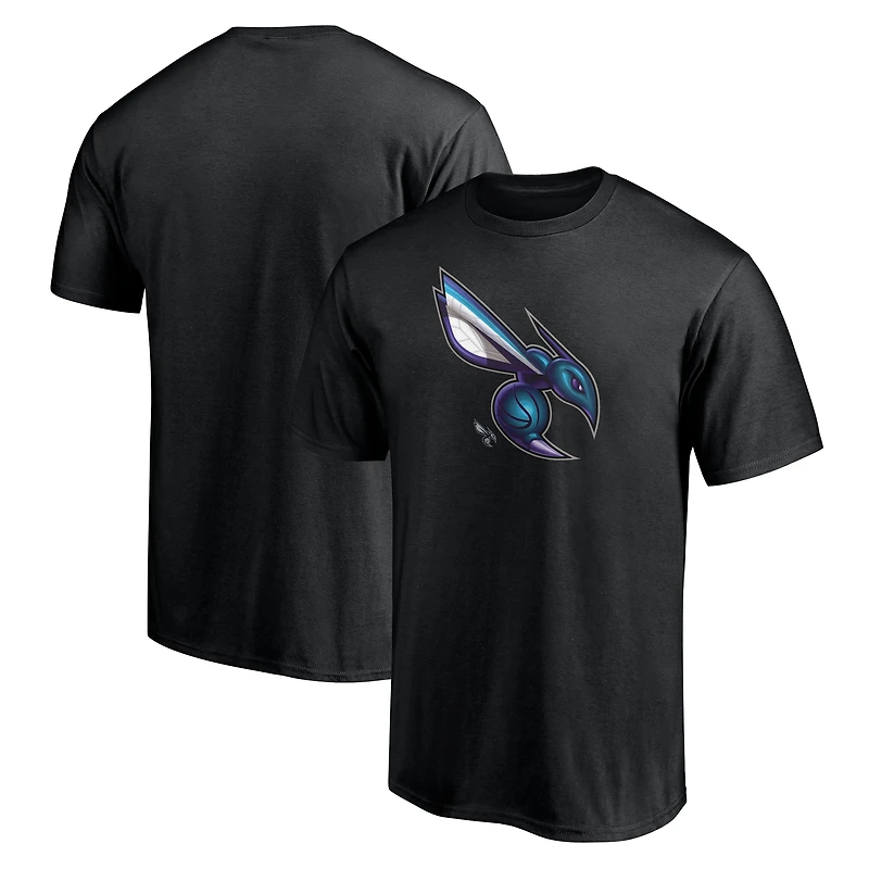 T-shirt noir pour homme avec mascotte des Charlotte Hornets de minuit