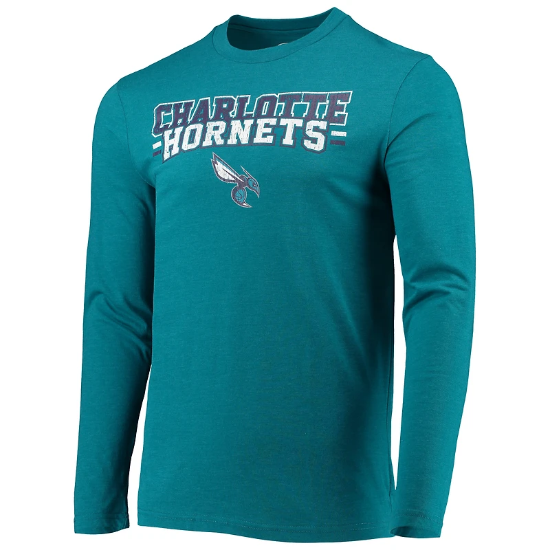 Ensemble de nuit pour homme Concepts Sport noir/bleu sarcelle Charlotte Hornets, haut à manches longues et pantalon