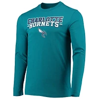 Ensemble de nuit pour homme Concepts Sport noir/bleu sarcelle Charlotte Hornets, haut à manches longues et pantalon
