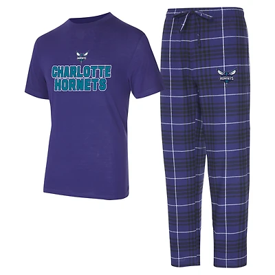 Ensemble de nuit pour homme Concepts Sport violet/noir Charlotte Hornets Vector haut et pantalon en flanelle