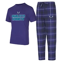 Ensemble de nuit pour homme Concepts Sport violet/noir Charlotte Hornets Vector haut et pantalon en flanelle
