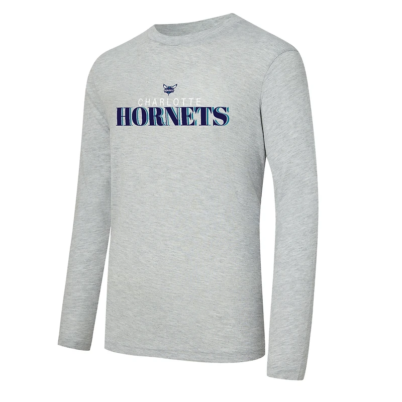 Ensemble t-shirt à manches longues et pantalon carreaux Charlotte Hornets Regulate violet/gris chiné pour homme