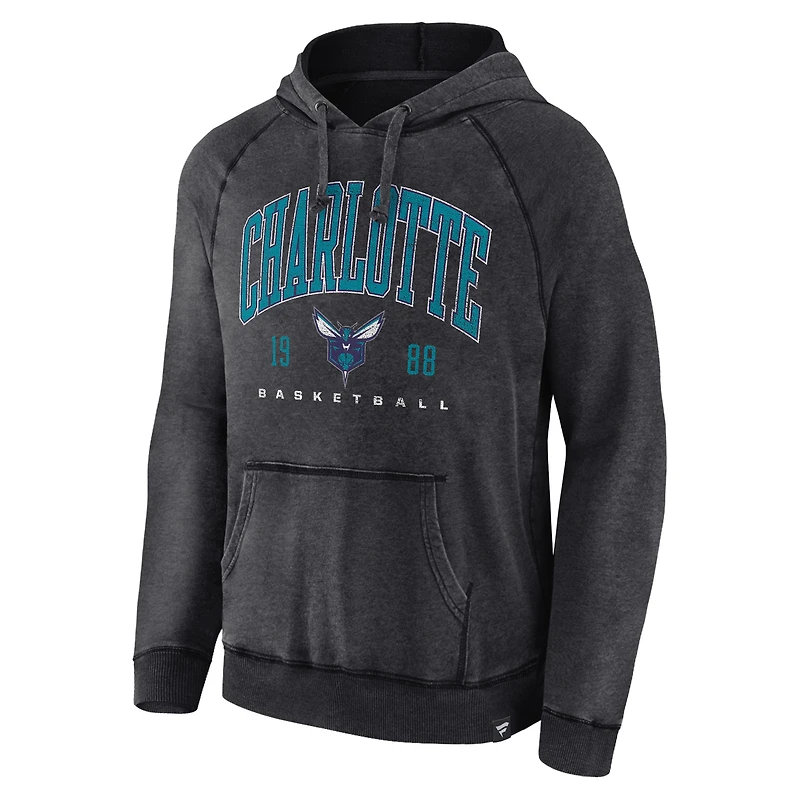 Sweat à capuche raglan pour hommes Fanatics Heather Charcoal Charlotte Hornets Foul Trouble Snow Wash
