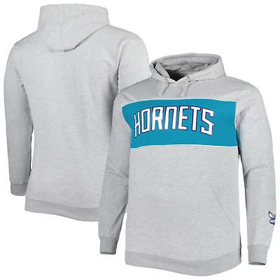 Sweat à capuche Fanatics gris chiné pour homme, modèle Charlotte Hornets grandes tailles, avec logo.