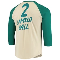 T-shirt raglan à manches 3/4 NBA Fanatics LaMelo Ball crème Charlotte Hornets pour hommes