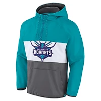 Anorak Charlotte Hornets Fanatics pour hommes, sarcelle/gris, Flagrant Foul, sweat à capuche raglan blocs de couleurs, veste demi-zip