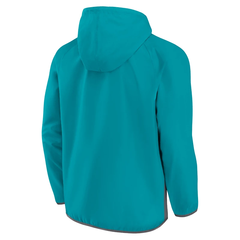 Anorak Charlotte Hornets Fanatics pour hommes, sarcelle/gris, Flagrant Foul, sweat à capuche raglan blocs de couleurs, veste demi-zip