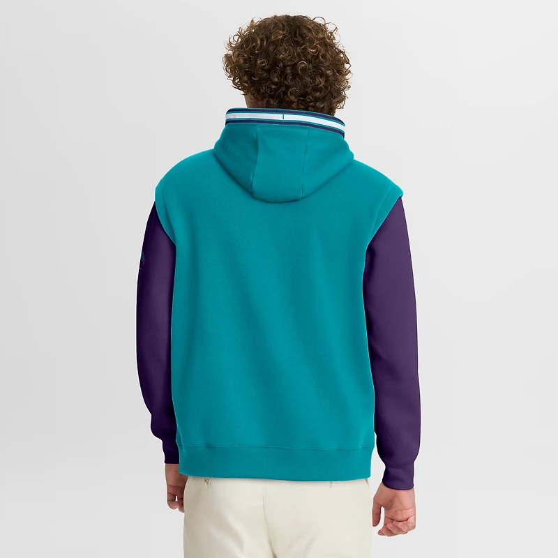 Sweat à capuche Fanatics pour homme, bleu sarcelle/violet, Charlotte Hornets, horloge de tir en demi-terrain, Fastbreak