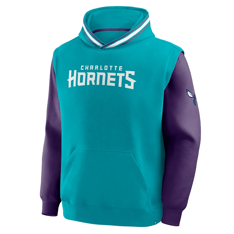 Sweat à capuche Fanatics pour homme, bleu sarcelle/violet, Charlotte Hornets, horloge de tir en demi-terrain, Fastbreak