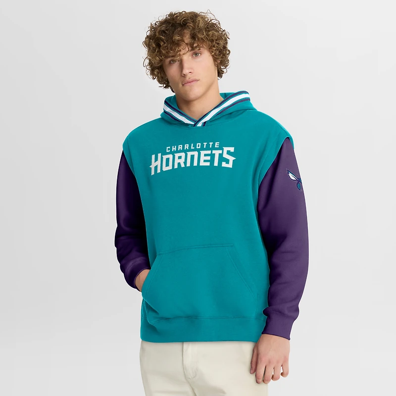 Sweat à capuche Fanatics pour homme, bleu sarcelle/violet, Charlotte Hornets, horloge de tir en demi-terrain, Fastbreak