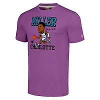T-shirt à trois mélanges pour hommes, hommage Brandon Miller, violet, Charlotte Hornets, caricature