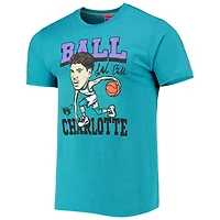 Hommage LaMelo Ball T-shirt trois mélanges Caricature Charlotte Hornets bleu sarcelle chiné pour homme