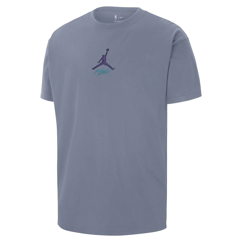 T-shirt Jordan Brand bleu pour homme Charlotte Hornets Statement Edition Jumpman Flight Heavyweight