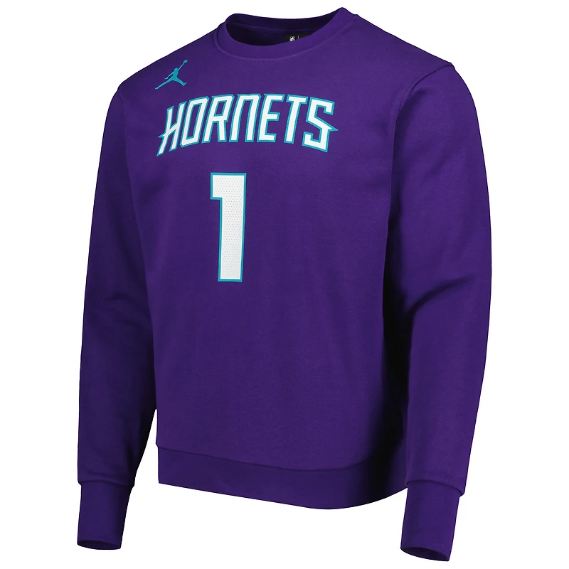 Sweat-shirt à enfiler Jordan Brand LaMelo Ball violet Charlotte Hornets avec nom et numéro.