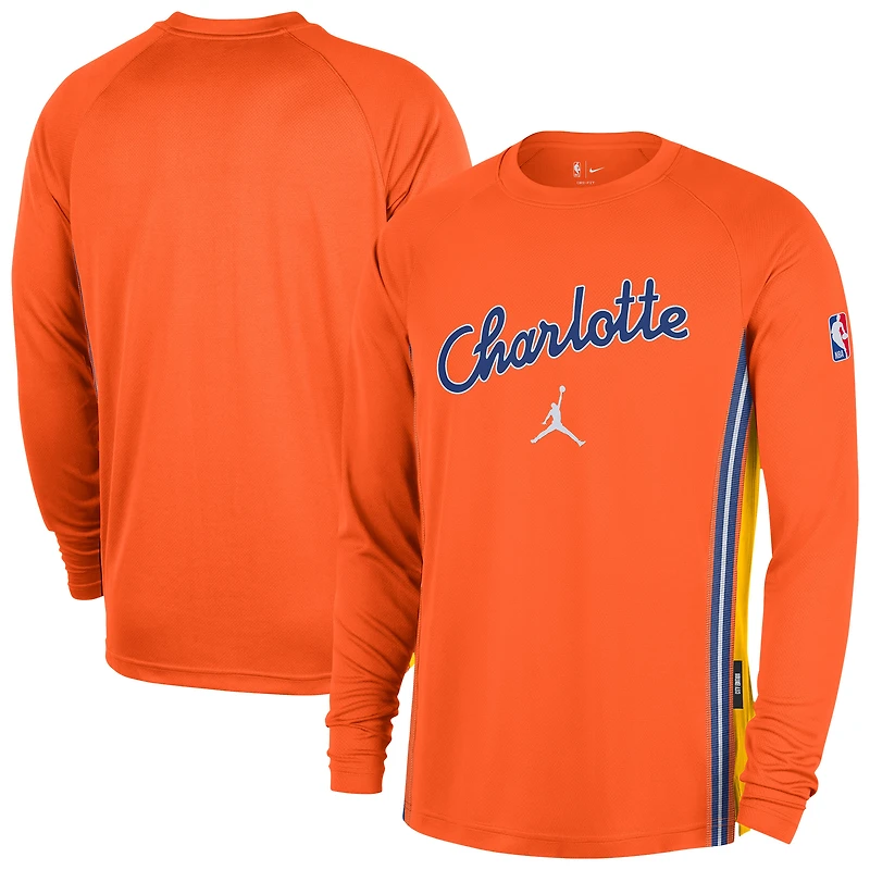 T-shirt de tir à manches longues Jordan Brand Orange Charlotte Hornets 2025/26 City Edition Authentic Pregame Dri-FIT pour homme