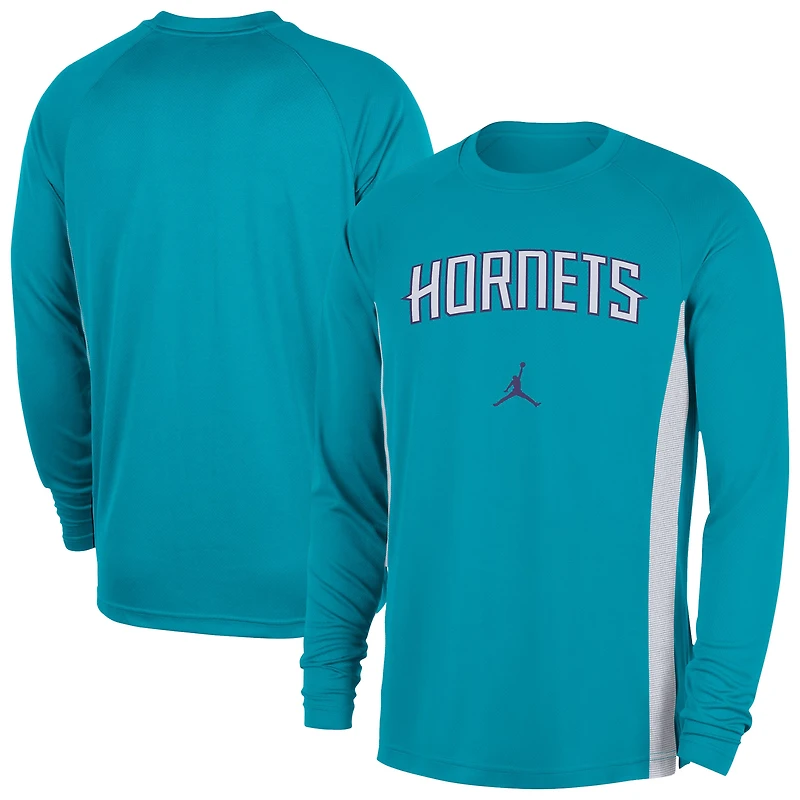 Maillot de tir à manches longues Jordan Brand Teal Charlotte Hornets 2025/26 Authentic Pre-Game Legend Dri-FIT pour homme