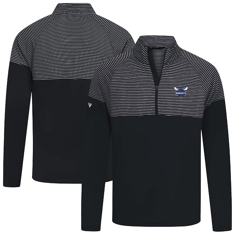 Men's Levelwear Black Charlotte Hornets Classic Stripes Quarter-Zip Top