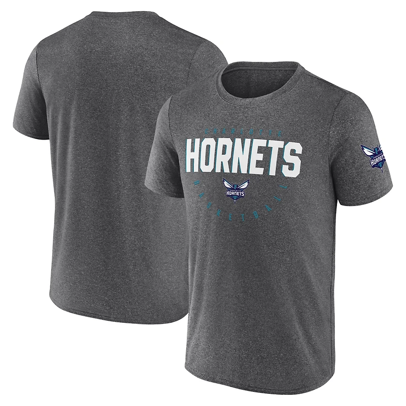 Men's Logo Athletic Heather Charcoal Charlotte Hornets Block Practice Performance T-Shirt